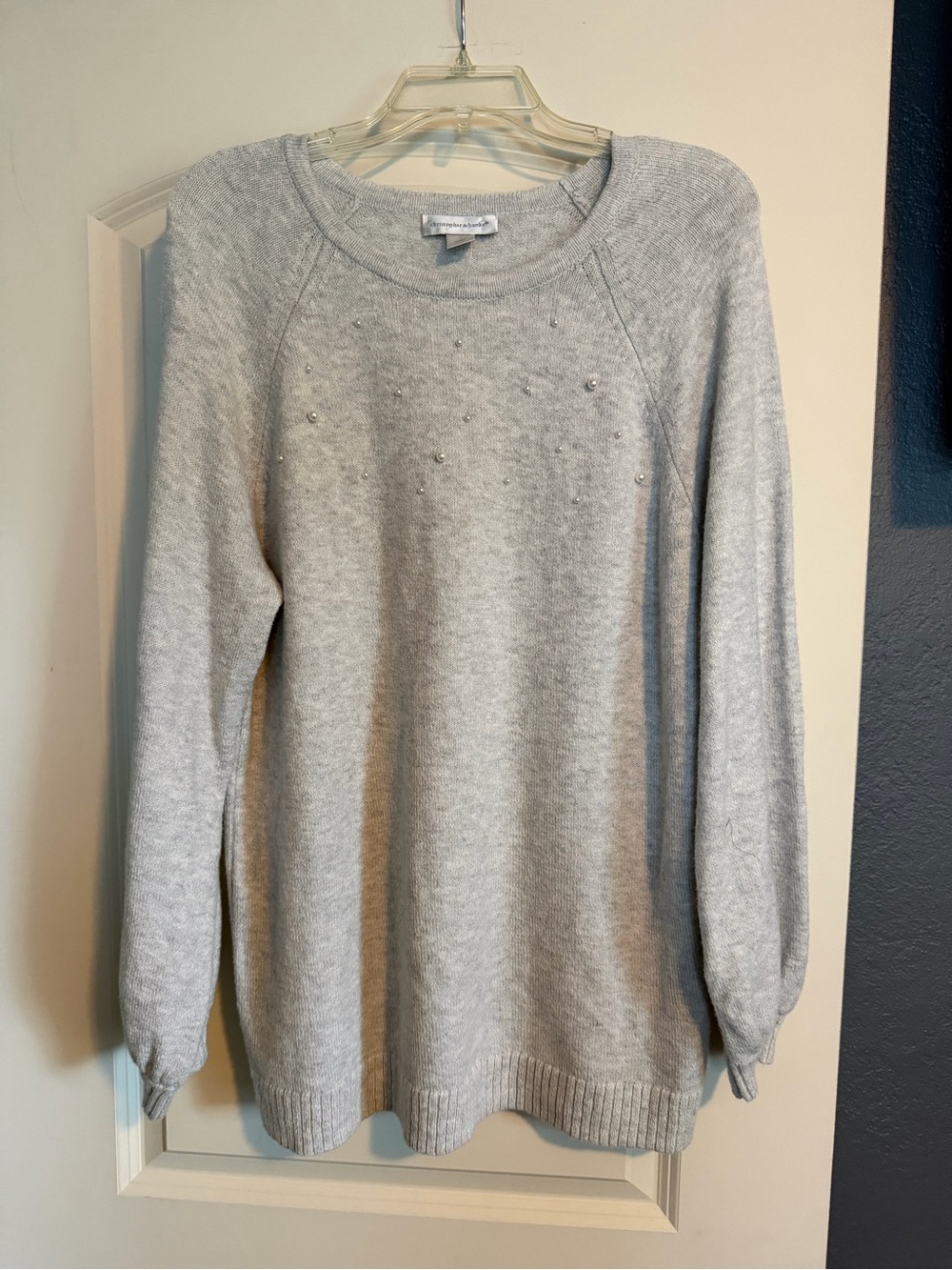 Light Gray Crewneck Sweater with Subtle Bead Detail Christopher & Banks NWT